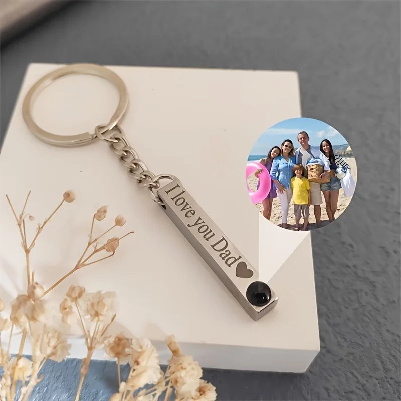 Custom Photo Name Keychain Personalized Picture Projection Key Ring Engraved Metal Gift for Couple Lover Family Friends