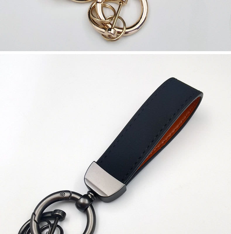 Genuine leather keychain 5-pack featuring a black leather fob with a silver-toned metal clasp and gold-tone ring for car keys.