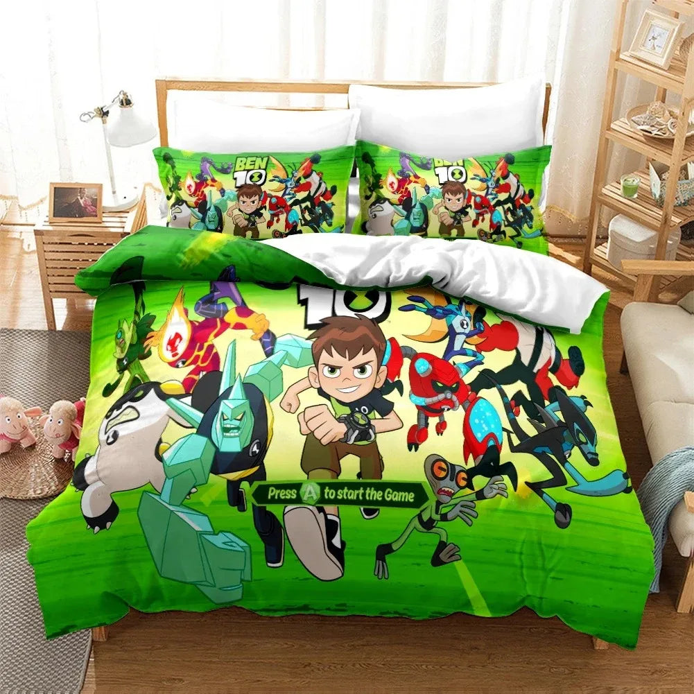 Cartoon Ben 10 Duvet Cover Pillowcase Bedding Set Adult Boy Girl Bedroom Decoration Children Single Double Large Size