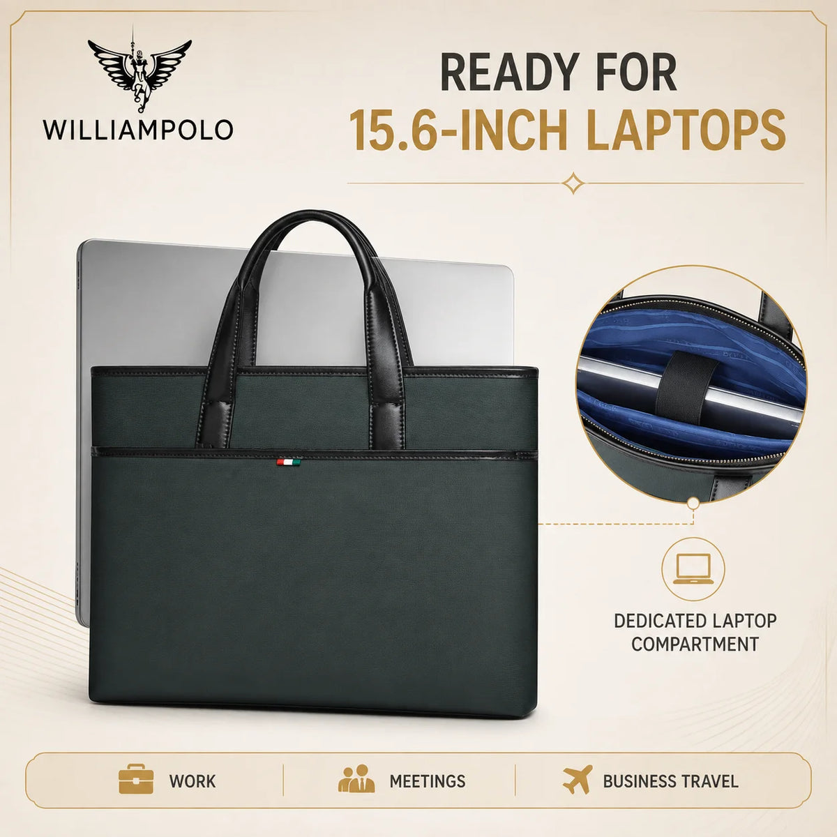 Men's Business Briefcase Wear-Resistant Laptop Notebook Computer Bag Document Handbag for Office Commuting Travel