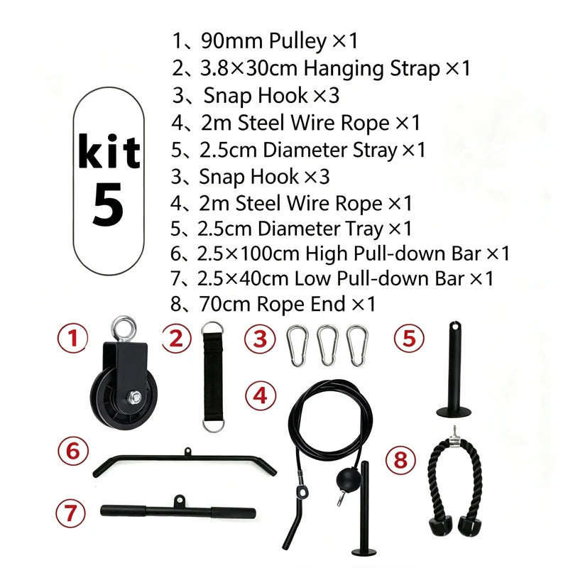 DIY Home Gym Complete Kit, Silent Stainless Steel Cable Pulley System for Lat Pulldown, Low Row and Chest Fly Strength Workout