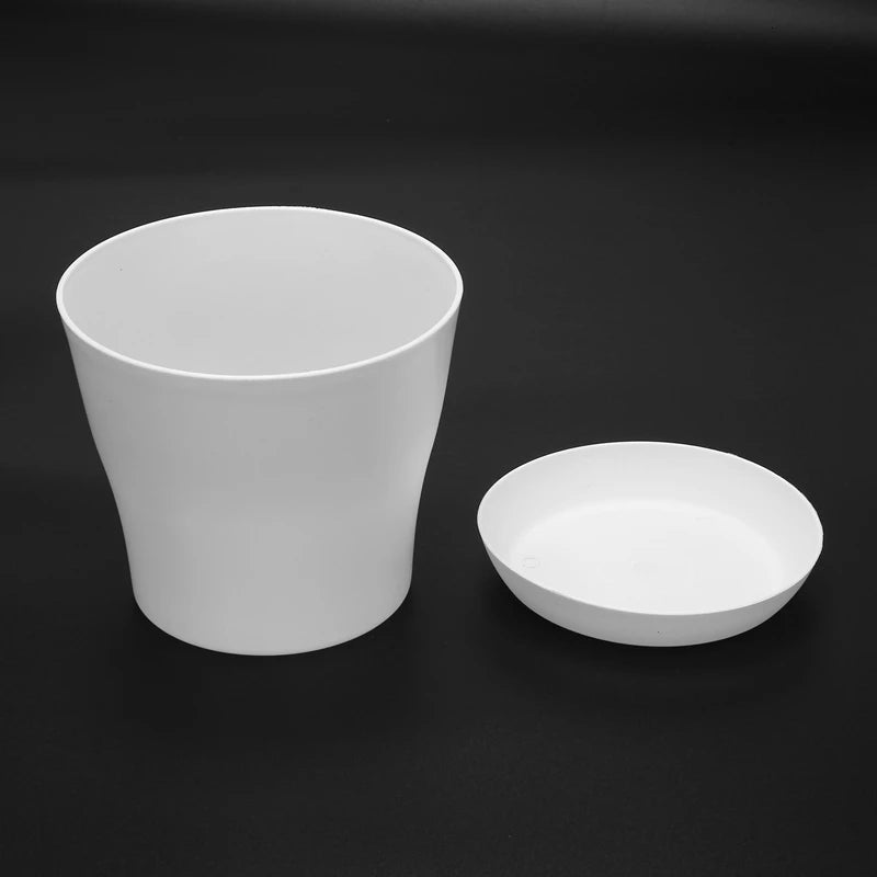 Plastic Plant Flower Pot Planter With Saucer Tray Round Gloss Home Garden Decor, White Upper Caliber -, 17cm / 6.69"