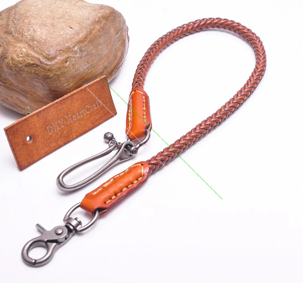24"Classic Punk Biker Genuine Leather Keychain Jeans Chain Handmade Wallet Chain Waist Chain Men's Rock Clothing Accessories