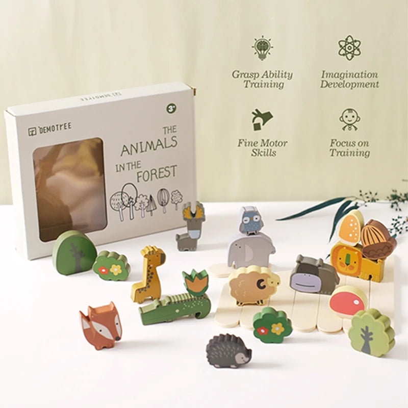 Montessori Wooden Stacked Building Block Toy Cartoon Animal Balancing Block Baby Early Education Educational Toys Gifts For Baby