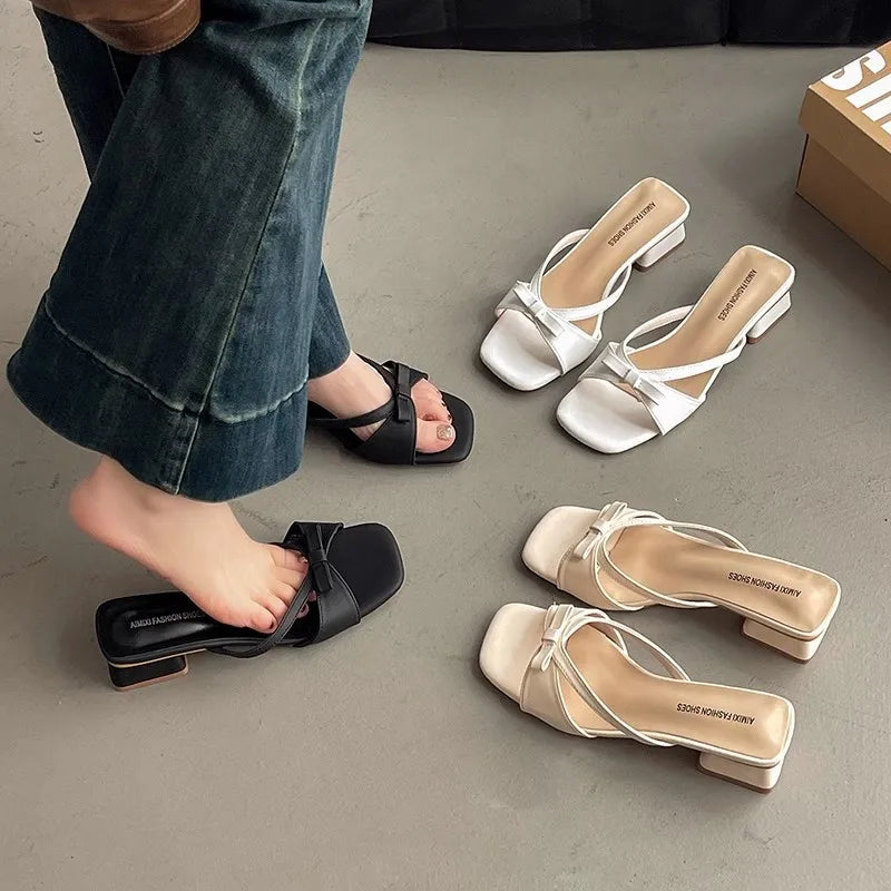 Women's Slippers Fashion Outdoor Casual Sandals Sweet Bow Women Sandals Summer Vacation Beach Slippers for Women Chaussons Femme