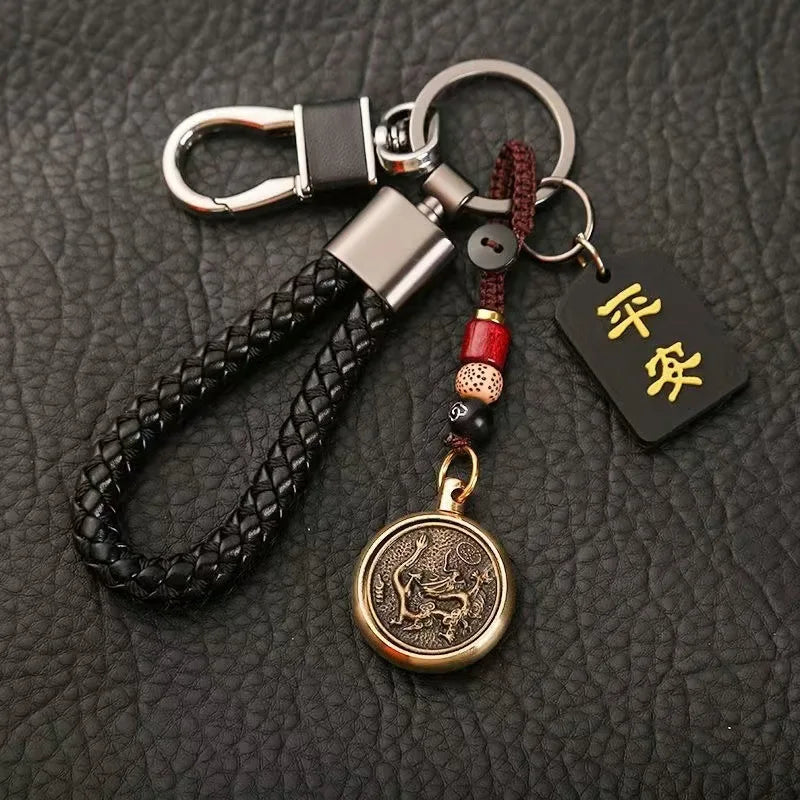 Key Chain Car Key Holder Anti Lost For Men Women Couple Chinese Zodiac Rotatable Lucky Pendant Braided Leather Lanyard 2026 Crea