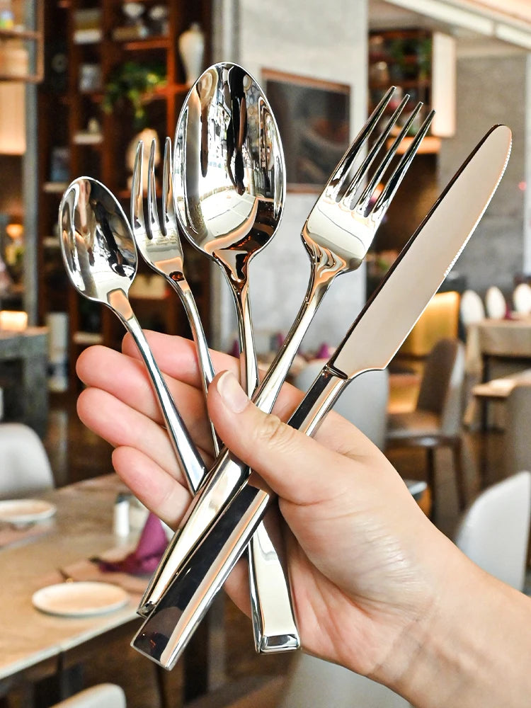Stainless Steel Slanted Cutlery Set Portable Travel Dinnerware Spoon Fork Knife Reusable Tableware Set For Camping Outdoor