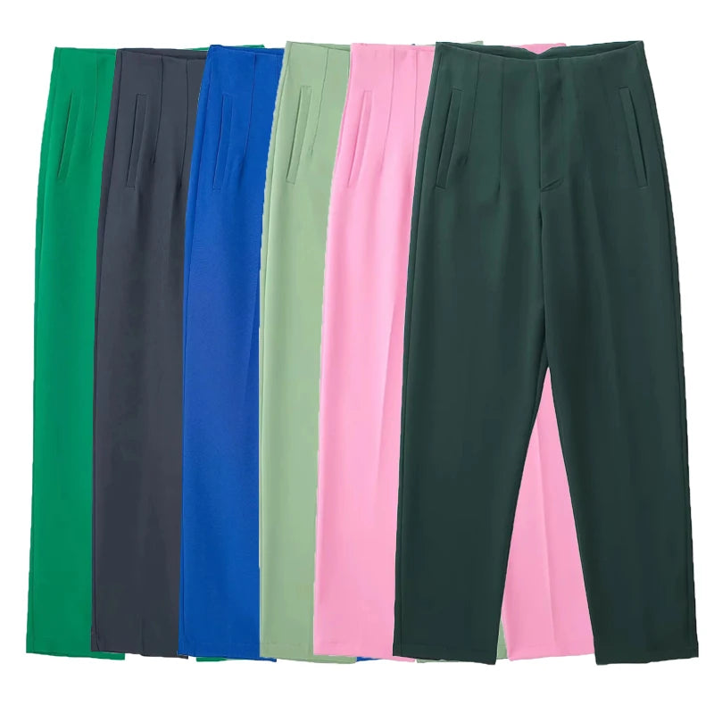 HXAO Office Wear Women'S Formal Pants Pleated High Waist Pants For Women Casual White Cropped Trousers Blackpink Woman Pants
