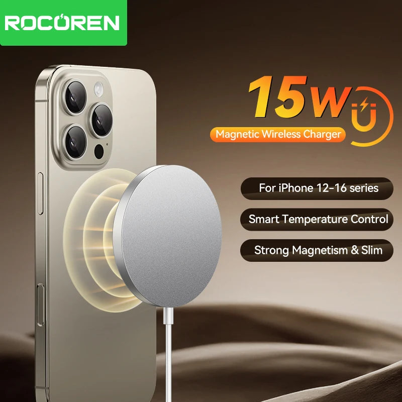 Rocoren 15W Magnetic Qi Wireless Chargers Fast Charging for iPhone 16 15 Pro Max PD Fast Charging For Xiaomi Pad Adapter