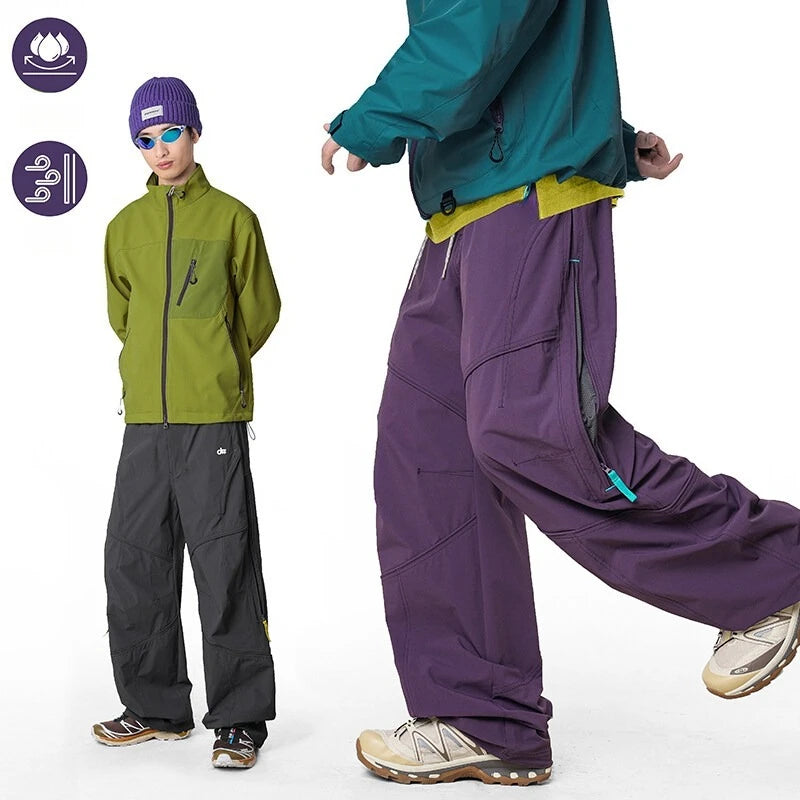 Men's Cargo Pants  Summer Quick-Dry Waterproof Mountain Climbing Long Trousers with Side Zipper Pockets Elastic Waistband