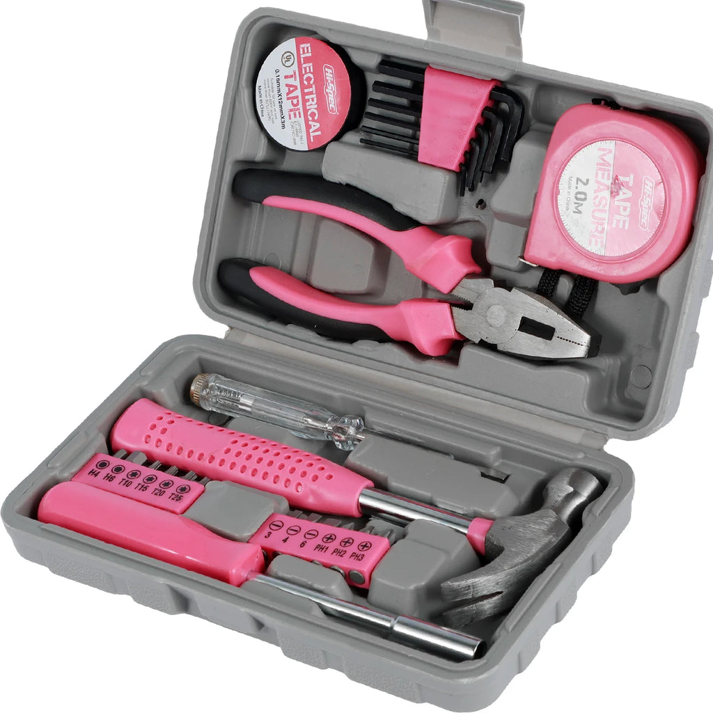13/24Pcs Household Repair Tool Kit Multi-Purpose Pink Home Hand Tool Set with Storage Case Durable Hammer and Allen Key Set