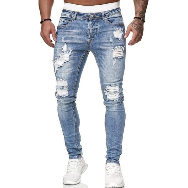 Männer rissen schmale Jeans aus Denim