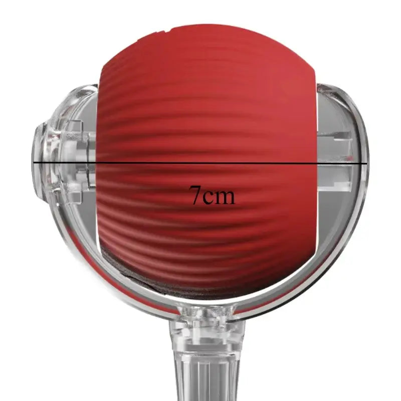 Smart ball interactive automatic rolling pet toy featuring a red ribbed silicone head with transparent plastic housing and metallic accents with indicator light stays.