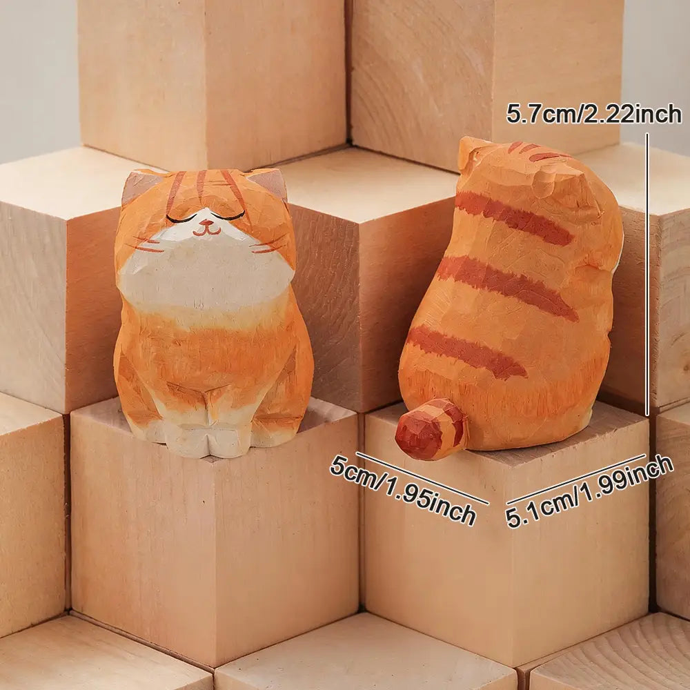 handcrafted wooden cat figurine desk decor featuring cute orange and white striped actual product with painted details offered factory direct