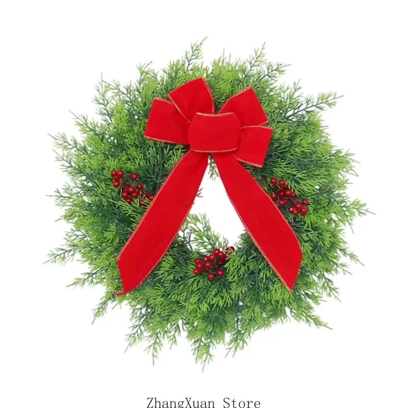 Seasonal Entry Hanging Ornament with Branch Styling, Ribbon Accent, and Red Cluster Detail for Christmas Porch Display 3XUF