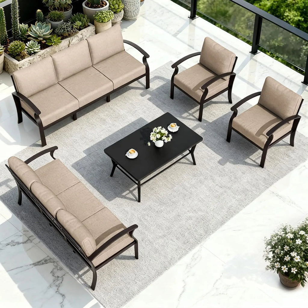 Aluminum Patio Sofa Set 8-seat Outdoor Sectional w/5.1" Cushions, Conversation Furniture for Porch Backyard Poolside, Customized