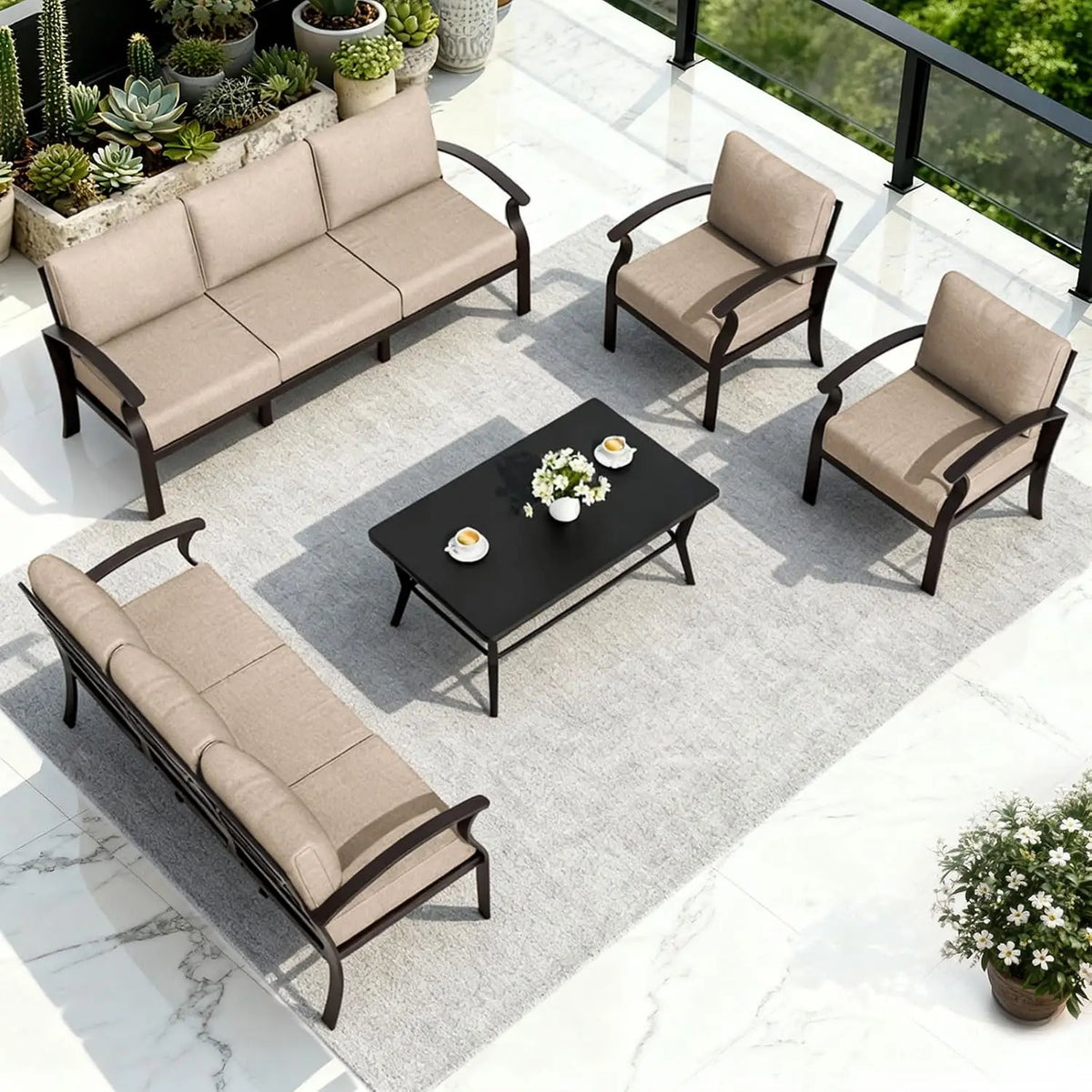Aluminum Patio Sofa Set 8-seat Outdoor Sectional w/5.1" Cushions, Conversation Furniture for Porch Backyard Poolside, Customized