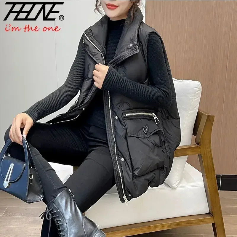 Winter Jackets Vests for Women 2025 Chalecos Para Mujer Plus Size Fashion Casual Korean Style Padded Parkas Pockets Long Coats