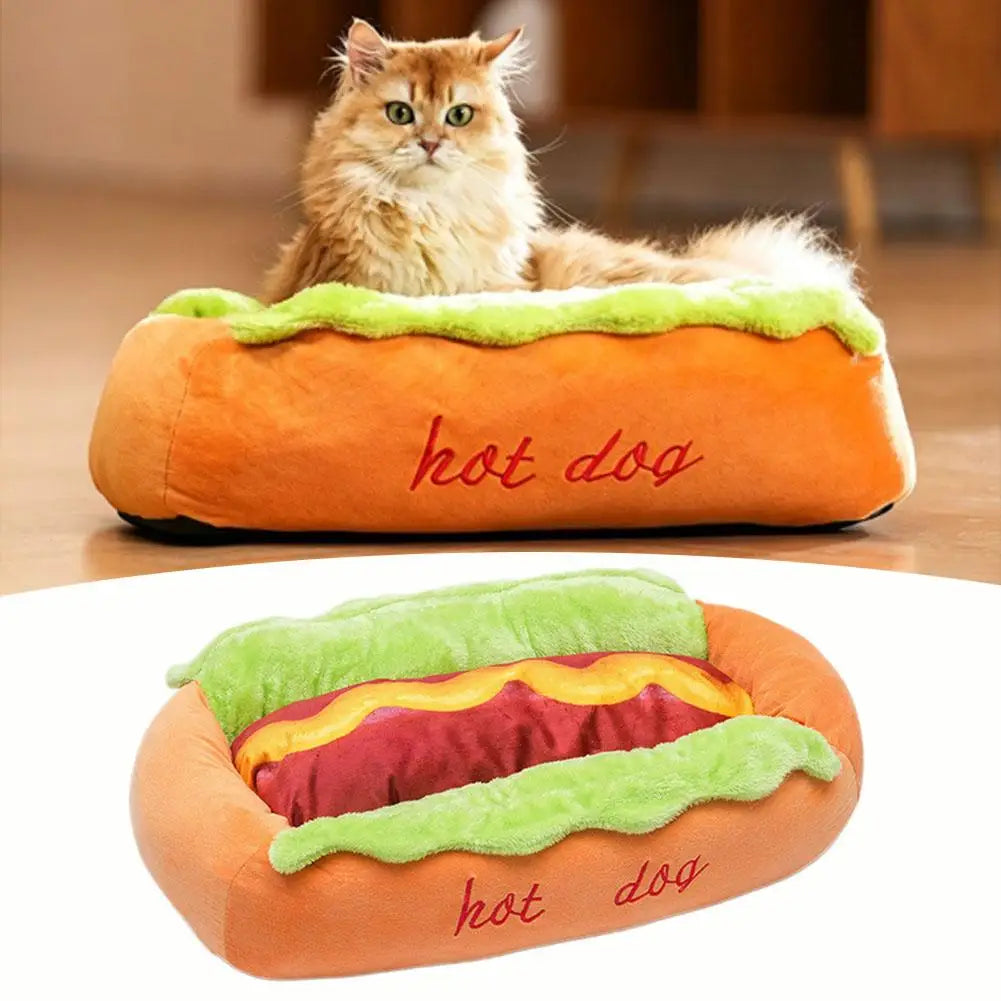 Hot Dog Pet Bed for Small Dogs Cats Soft Fleece Indoor Sleeping Nest Raised Support Cozy Puppy Cushion Home Pet Supplies