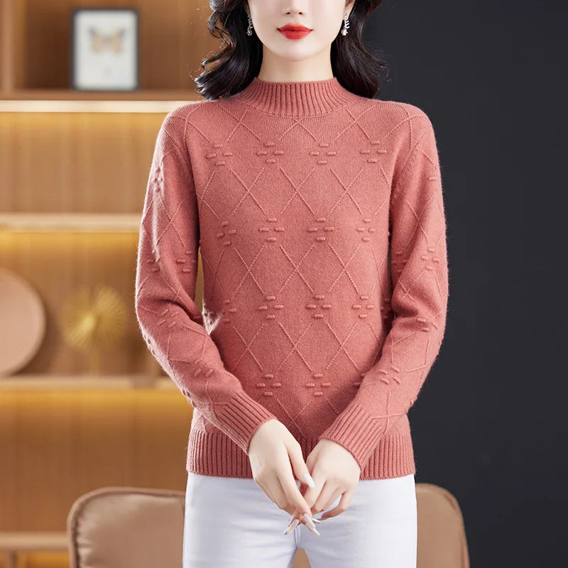 Winter Clothes Woman Clothes Half High-Necked Pullover Top Female Clothing Knitwear Tops New Solid Color Women's Sweater