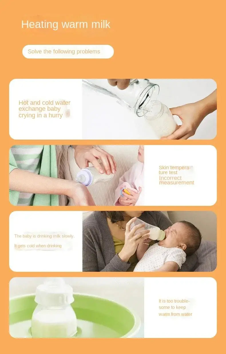 Klare Babyflasche aus Glas mit weißem Sauger und Schraubverschluss in einer für das Erwärmen von Milch konzipierten USB-Tragetasche für Babyflaschenwärmer.