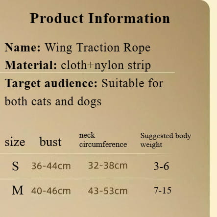 布製およびナイロンストリップで作られたウィング・トラクションロープを備えた、エンジェルウィングの猫用ハーネスおよびリードセット（猫および犬の両方に対応）