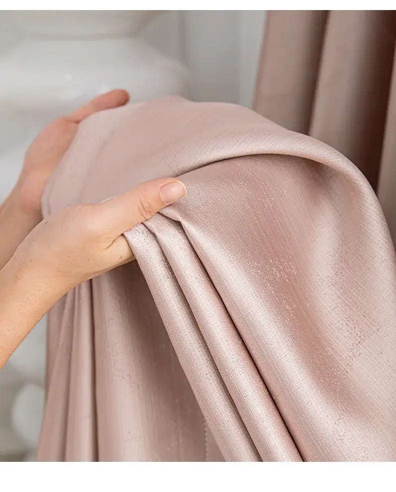 soft blush pink velvet living room curtains with subtle sheen and gentle folds featuring tassel tieback beads para la sala custom blackout drapes