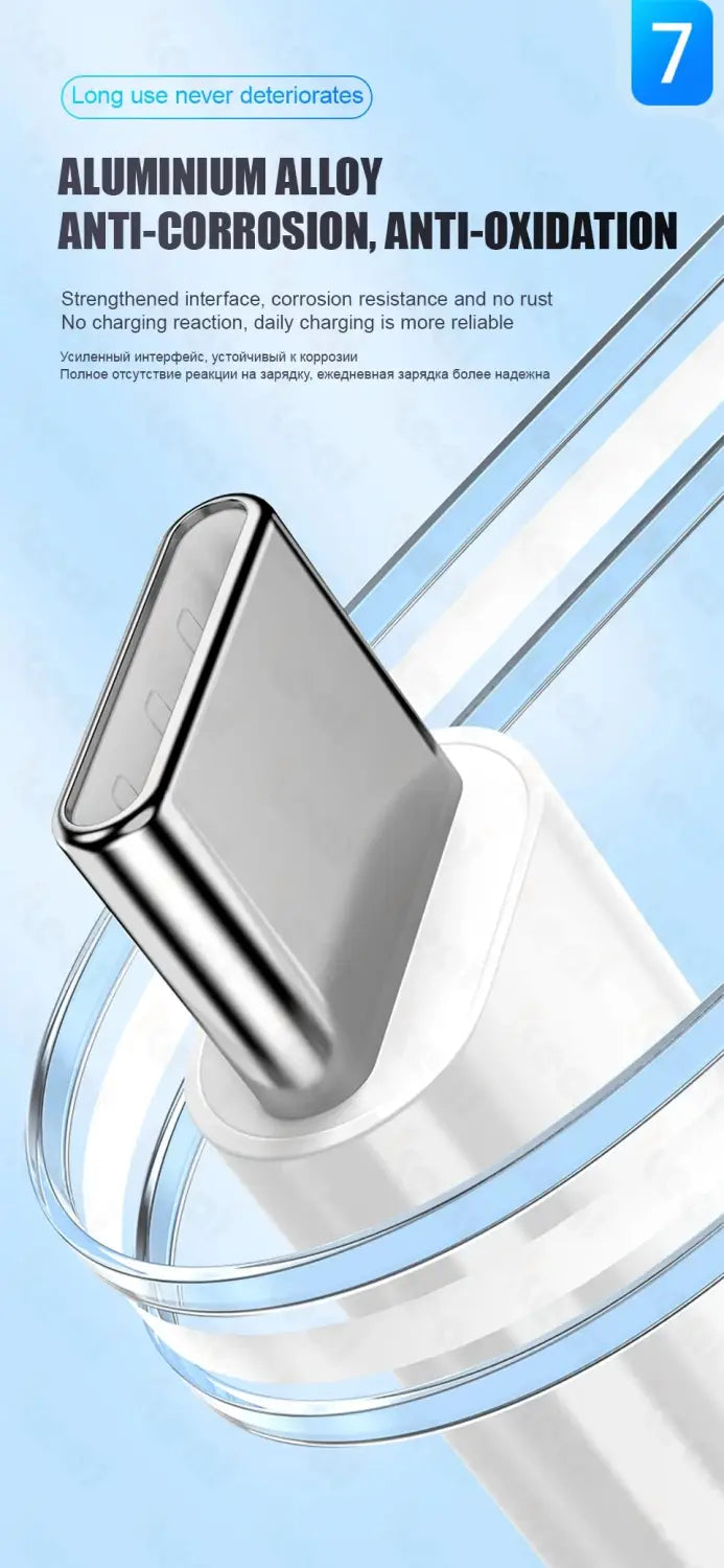 Silver aluminum alloy usb-c charging cable with 60w fast charging capability featuring a sleek durable design and white protective casing for iphone.