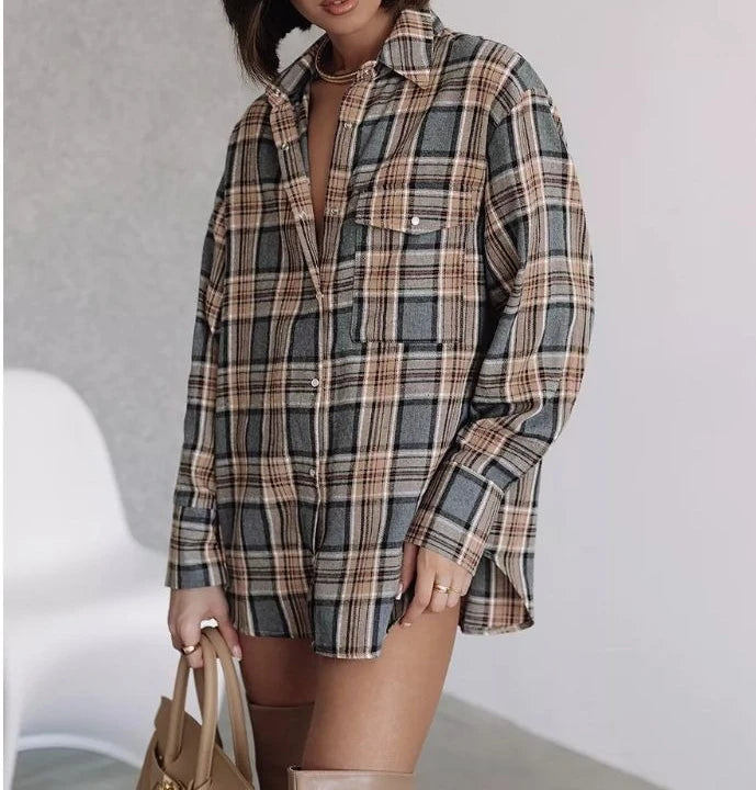 Spring Design Patterned Blazer for Women - New Style Loose-Fitting Casual Shirt with Concealing Bodice and Mid-Length Design