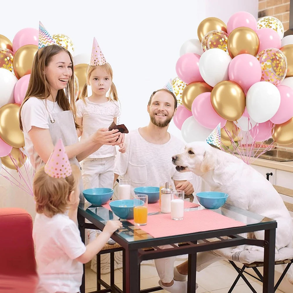 Baby Pink Balloons Set Pastel Pink White Metal Gold Confetti Balloon Baby Shower Gender Reveal Birthday Party Decorations Globos