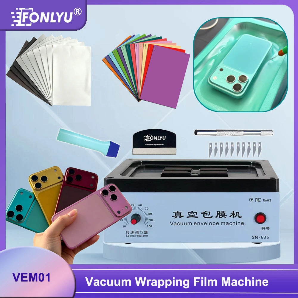 FONLYU Mobile Phone Vacuum Envelope Machine Full-Cover Protecting Coating Wrapping Machine for iPhone 17 Pro Max Color Changing