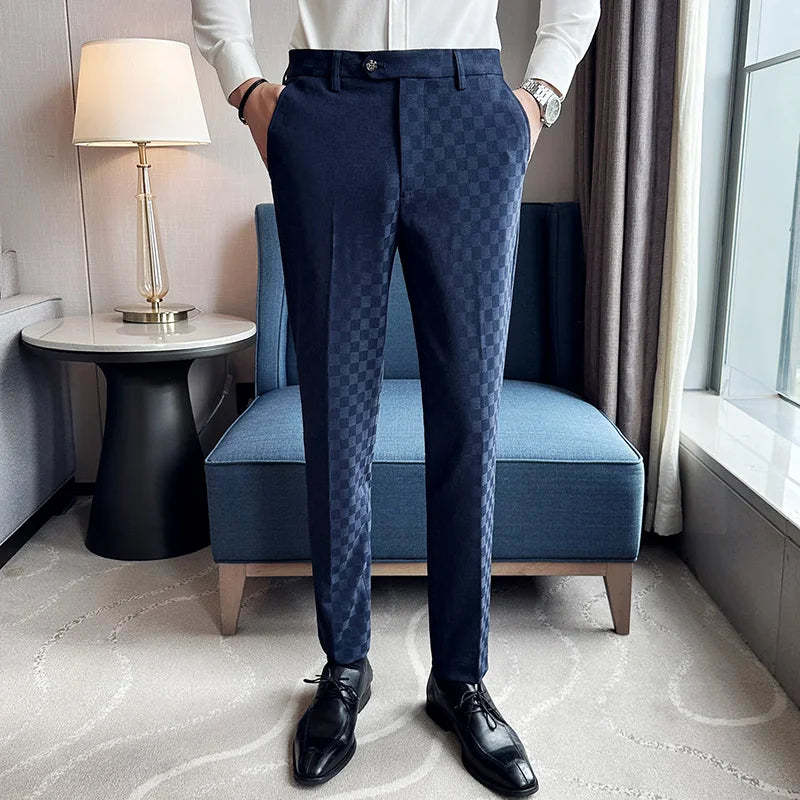 Men's Suit Pants Fashionable Slim Fit Business Social Office Formal Pants Wedding Social Party Men's Checkered Suit Pants