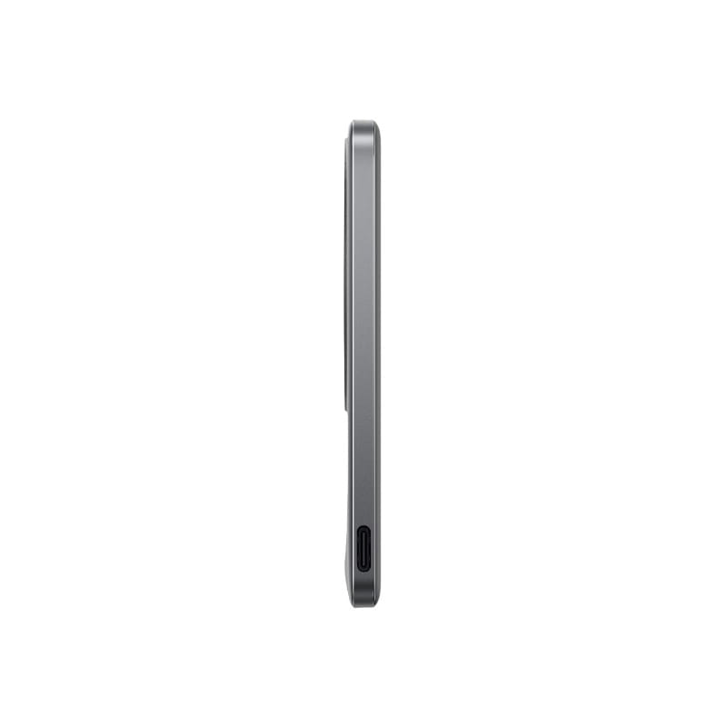 Eine elegante dunkelgraue Powerbank für OnePlus-Handys mit hoher Kapazität, dargestellt mit minimalistischem Design und sichtbar platziertem USB‑C‑Anschluss an der Seite.