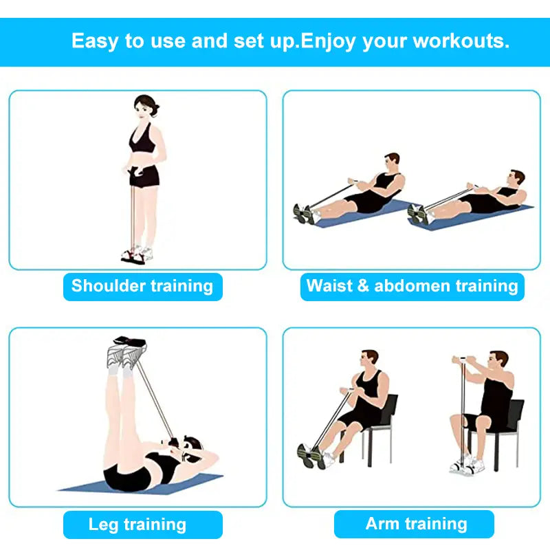 Black 4-tube resistance band pedal puller made of durable material for shoulder waist abdomen leg and arm training