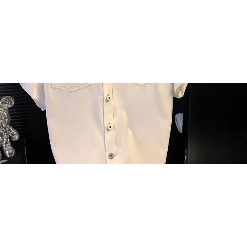 2025 New Short Sleeve Shirt Men's Lapel Fashion Thin Versatile Casual Button Splicing Cardigan