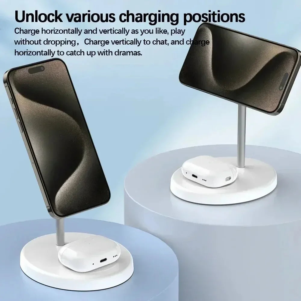 Magnetic Wireless Charger Stand 30W 2 in 1 Phone Charging Station Dock For iPhone 15 14 13 12 Pro Max AirPods Fast Chargers