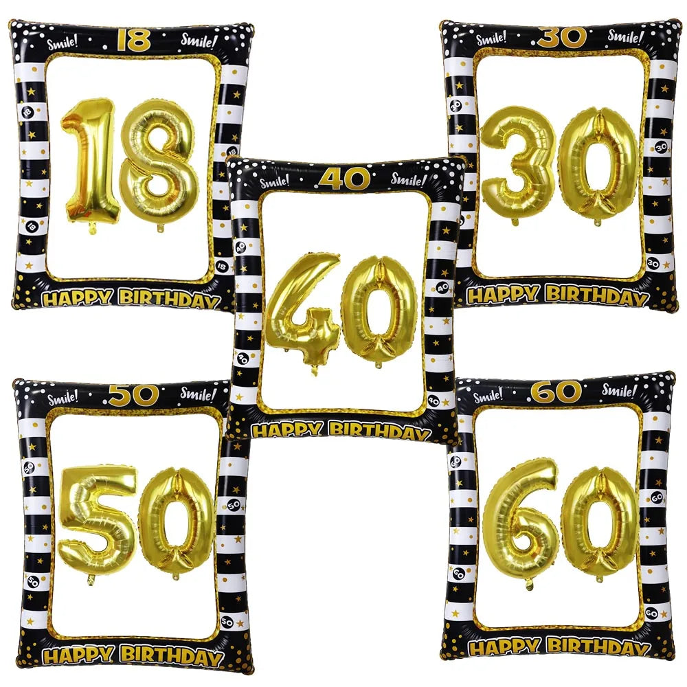 18th 30th 40th 50th 60th Birthday Party Inflatable Photo Frame Balloon Golden Number Balloon Party Decor Supplies Photo Props