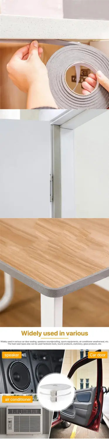 Gray foam soundproof weather stripping tape adhesive strip for securing items to surfaces measuring 2 meters.