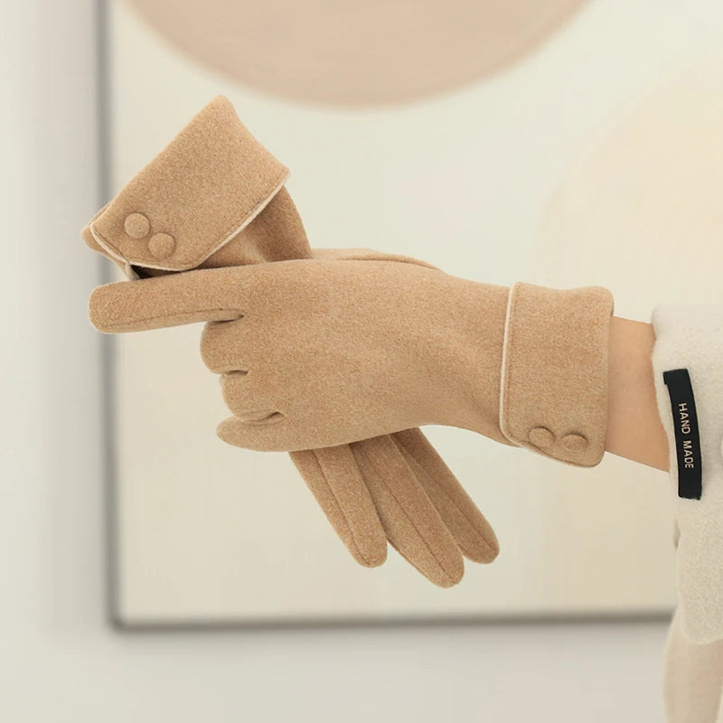 1 pair of women's warm gloves suitable for women, with fleece lining, windproof and cold-resistant, available in multiple colors, elegant and stylish gloves