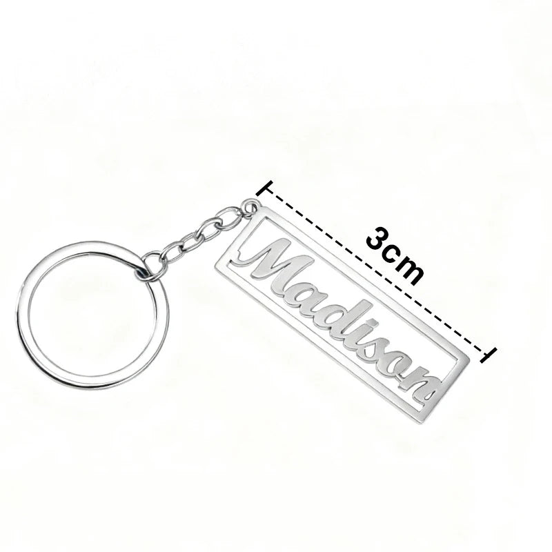 Personalized Name Letter Keychains Stainless Steel Custom Hollow Nameplate Square Pendant Key Ring Gift for Boyfriend Girlfriend
