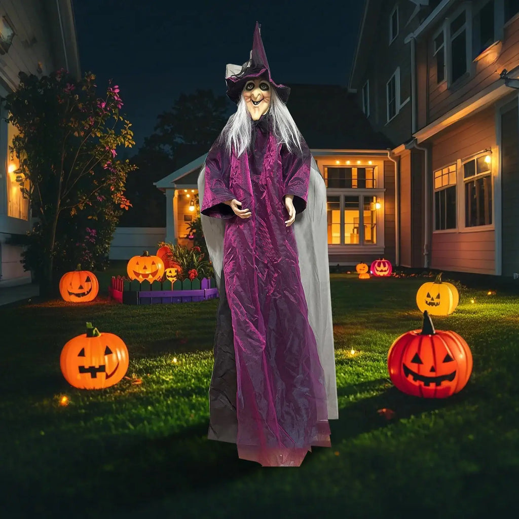 Halloween Talking Witch Outdoor Spooky Scary Witch Animatronic Voice Controlled Glowing Screaming Haunted House Party Decoration