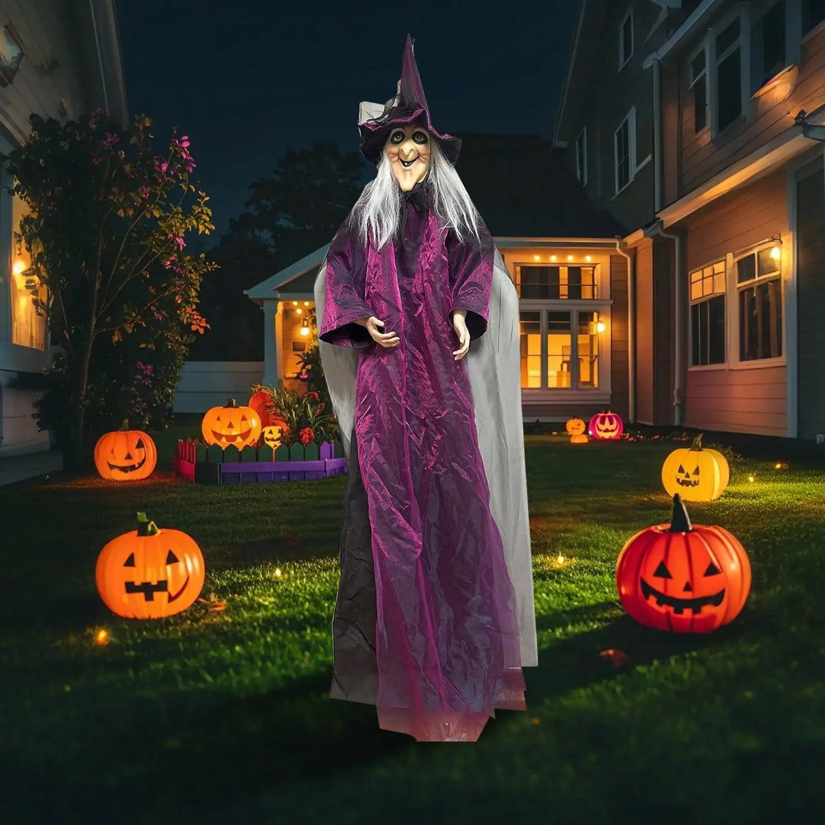 Halloween Talking Witch Outdoor Spooky Scary Witch Animatronic Voice Controlled Glowing Screaming Haunted House Party Decoration