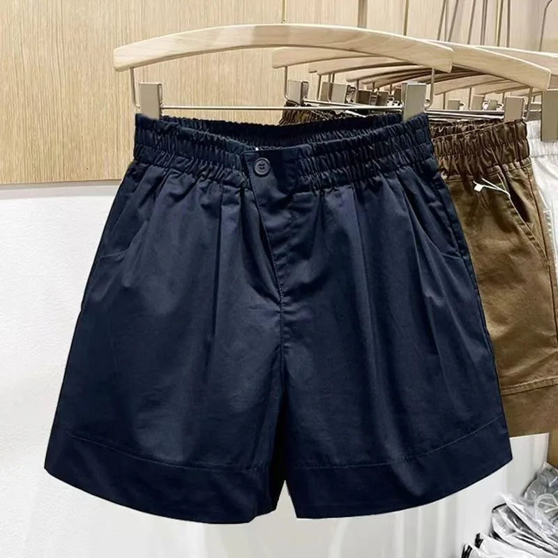Women Summer Pleated Beach Shorts Girls Plus-Size Loose Wide-Leg Pants Student Five-Point Casual Pants Lady Outdoor Sports Pants