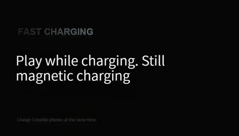 白い文字で「高速磁気急速充電」モバイルバッテリーのワイヤレス充電器を広告するブラック画面。複数の端末に対応し、50000mAh。