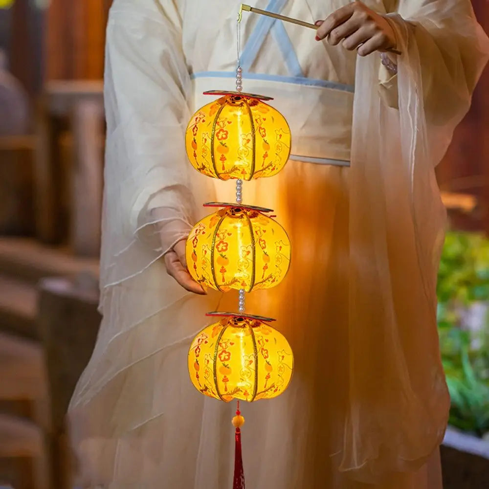 Ancient New Year Persimmon Lantern 2026 Horse Year with Tassel Luminous Lantern Handmade Cloth Chinese Lantern