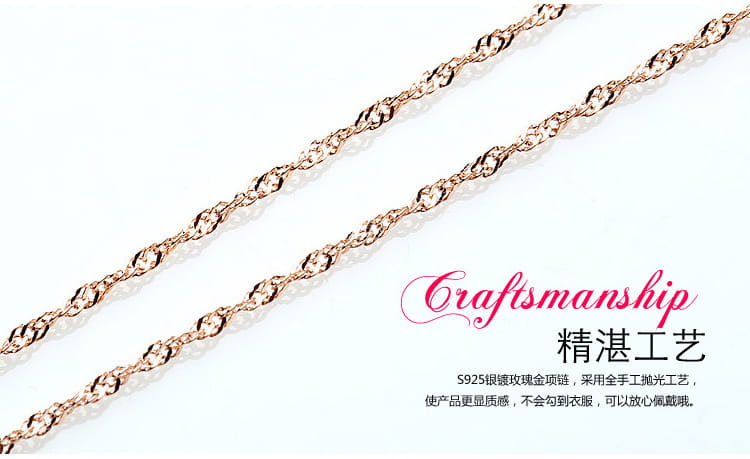 Collar de cadena trenzada en plata de ley con tono oro rosa s925, con una elaboración esmerada y un acabado pulido y elegante que presenta una piedra preciosa de moissanita.