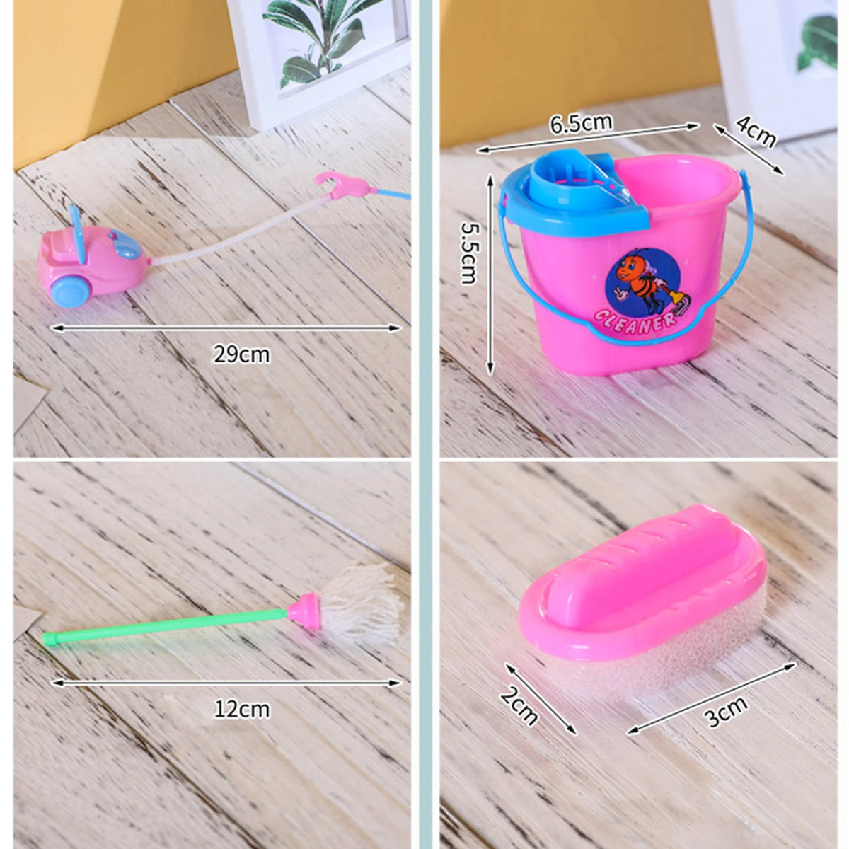 Kitchen Home Cleaning Broom Toy Bright Colors Odorless Cleaning Toy Set for Helping Children Learn about Cleaning Tools