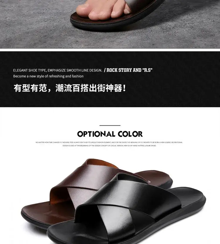 Herren-Echtleder-Slipper mit schlankem, minimalistischem Design in schwarzem und braunem Leder.
