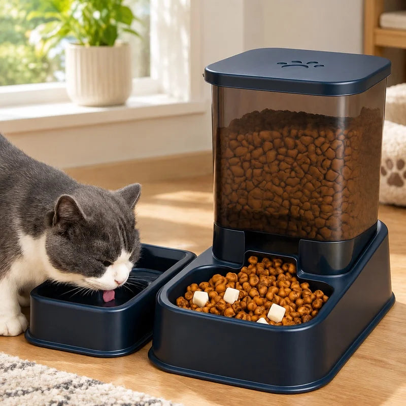 Automatic Pet Feeder with Water Bowl for Cats and Dogs, Portion-Controlled and Battery-Free Operation