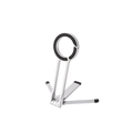 Silver metallic foldable magnetic phone stand and tripod with black rubberized grips shown from a front angle